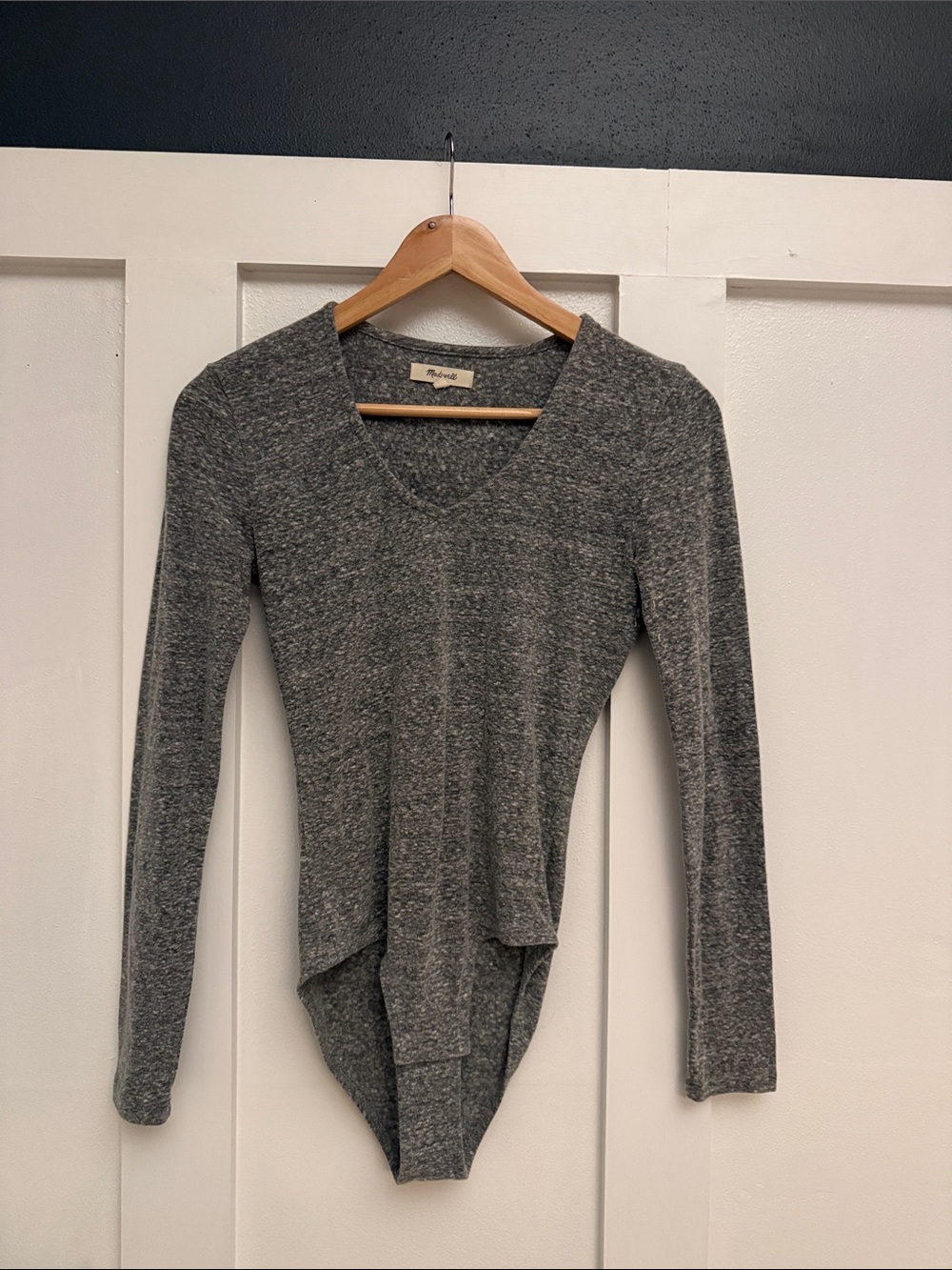 Madewell Heather Gray V-Neck Long-Sleeve Bodysuit